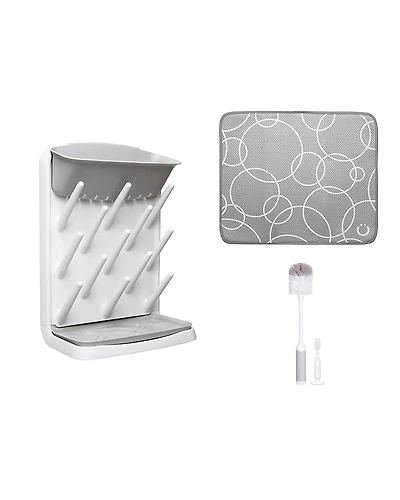 Ubbi Vertical Bottle Drying Rack, Botte Brush & Microfiber Drying Mat Bundle
