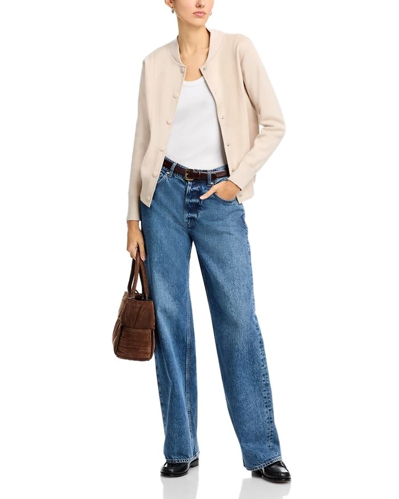 Faux Suede Snap Closure Bomber Jacket
