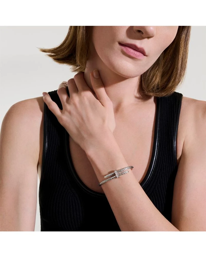 Sterling Silver Spear Diamond Pavé Flex Bypass Cuff Bracelet