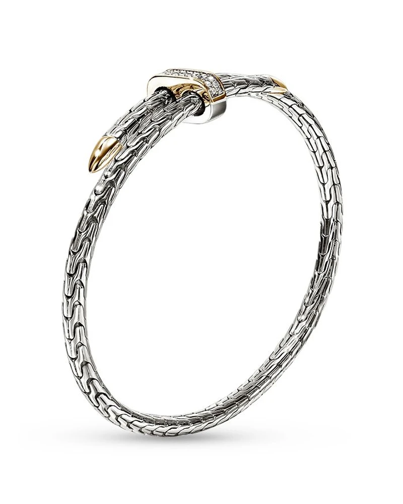 14K Yellow Gold & Sterling Silver Spear Diamond Flex Bypass Cuff Bracelet
