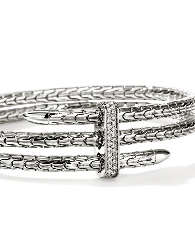 Sterling Silver Spear Diamond Pavé Double Flex Cuff Bracelet