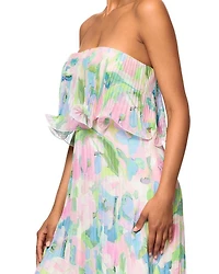 Printed Pleated Strapless Dress - Exclusive
