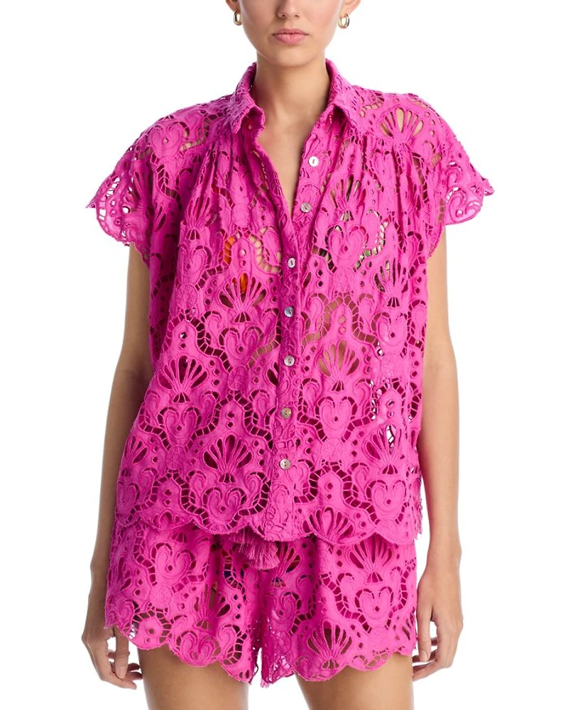 Embroidered Lace Cover-Up Shirt