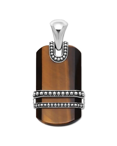 Men's Sterling Silver Anthem Tiger Eye Dog Tag Amulet Pendant - Exclusive