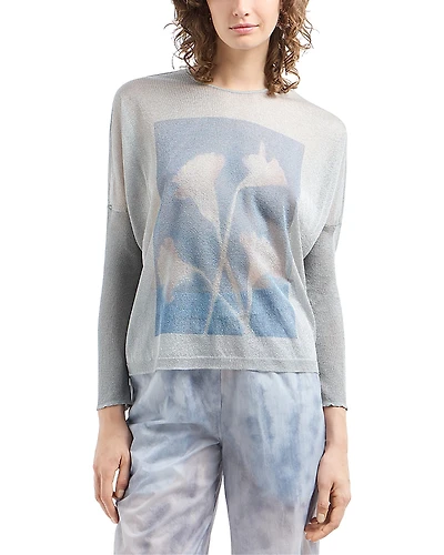Emporio Armani Semi Sheer Lurex Sweater with Floral Digital Print