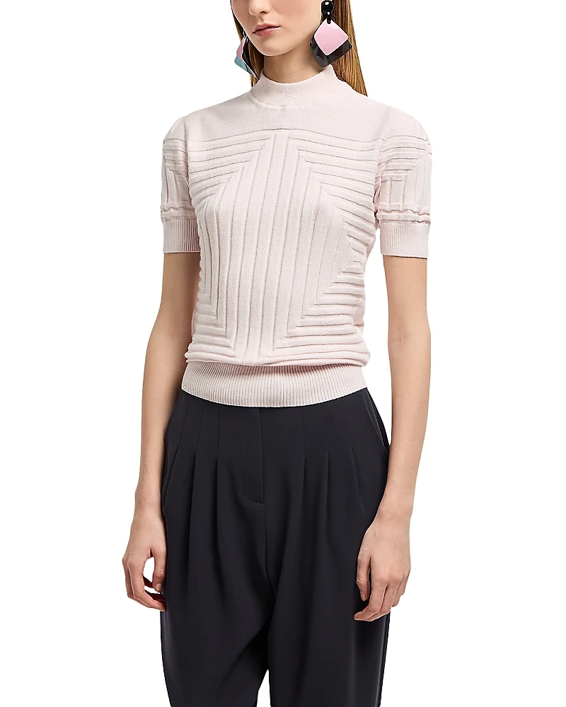 Emporio Armani Short Sleeve Sweater with Geometric Ribbing Motif