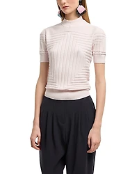 Emporio Armani Short Sleeve Sweater with Geometric Ribbing Motif