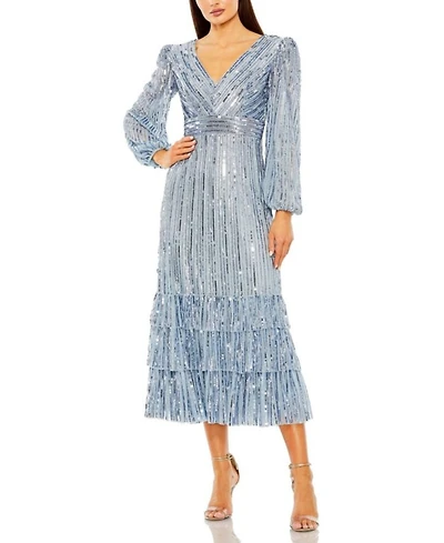 Long Sleeve Deep V Tiered Ruffle Sequin Dress
