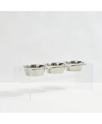 Tall Clear Triple Dog Bowl Feeder with 2 Quart Silver Bowls