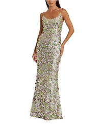 Mac Duggal Sleeveless Floral Paulette Embellished Mesh Gown