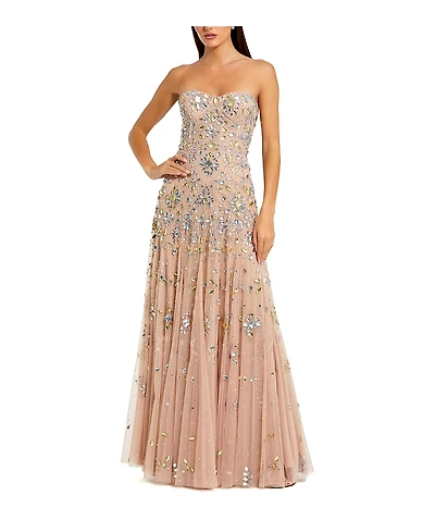 Mac Duggal Strapless Sweetheart Embellished Net Gown