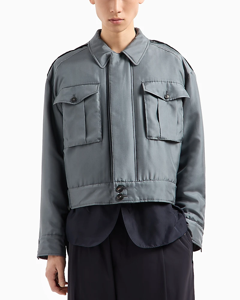 Emporio Armani Regular Fit Cropped Habutai Silk Jacket
