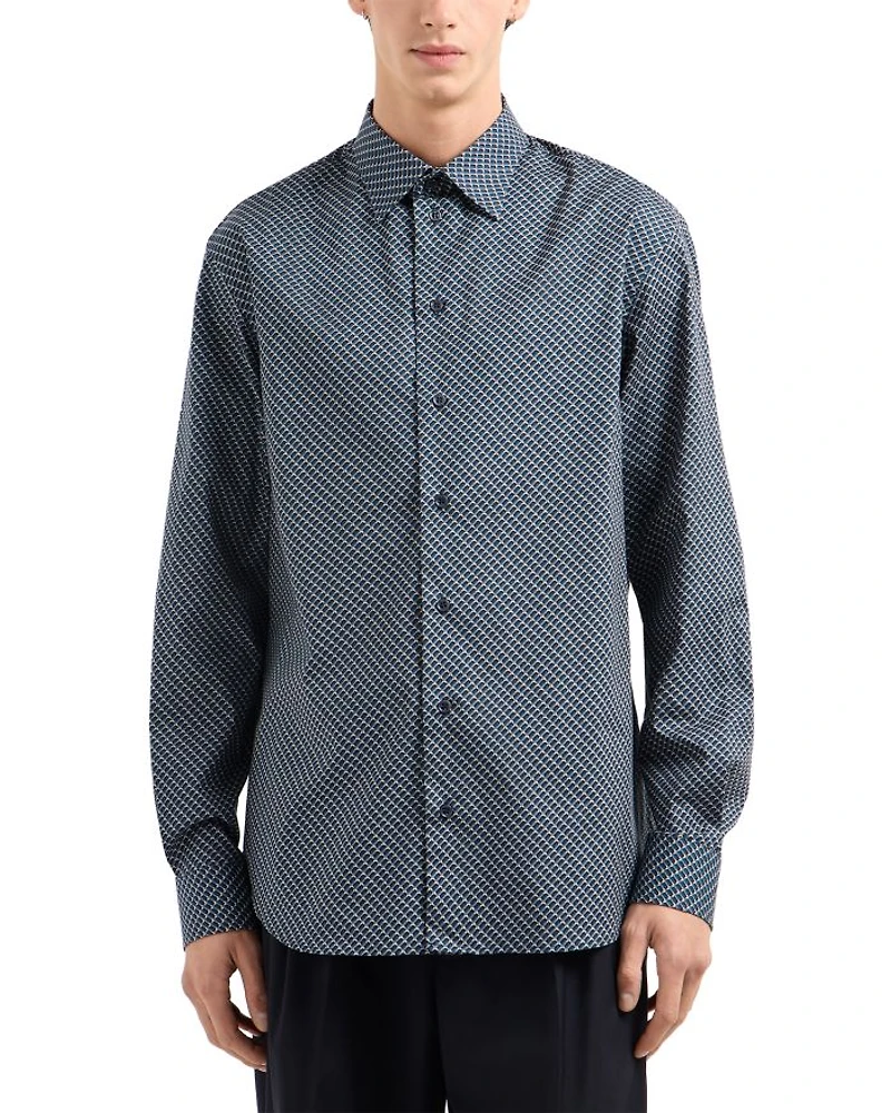 Regular Fit Geometric Pattern Sport Shirt