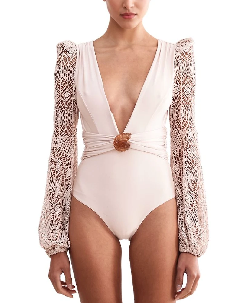 Seashell Long Sleeve One Piece Swimsuit