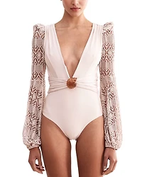 Seashell Long Sleeve One Piece Swimsuit