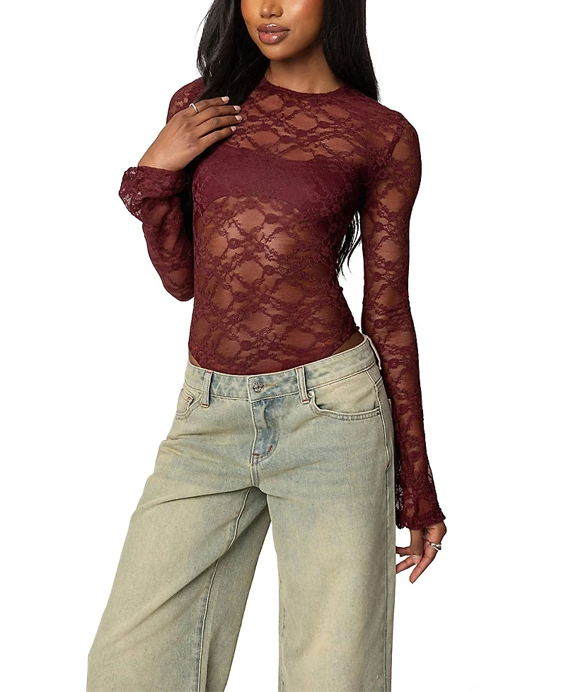 Edikted Colette Sheer Lace Bodysuit