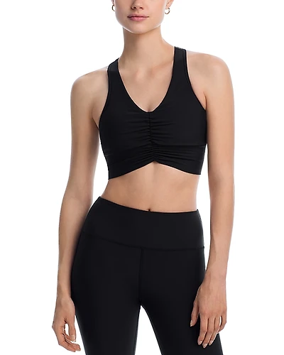 Aqua Athletic Shirred Racerback Sports Bra - Exclusive