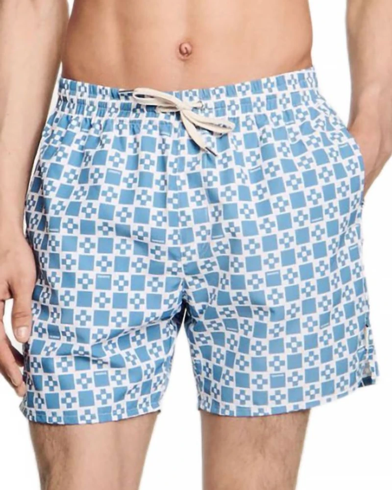 Men's Square Print Drawstring 5" Swim Shorts