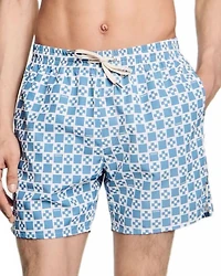 Men's Square Print Drawstring 5" Swim Shorts