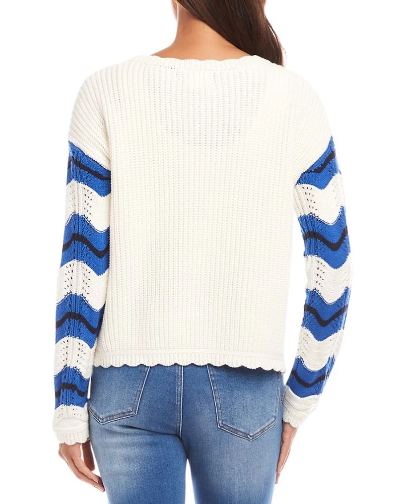 Pointelle Zig Zag Striped Sweater