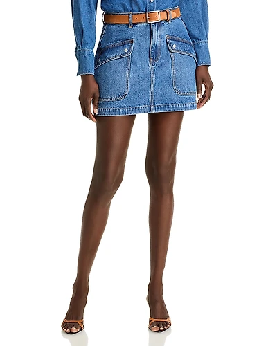 Aqua Utility Denim Mini Skirt - Exclusive