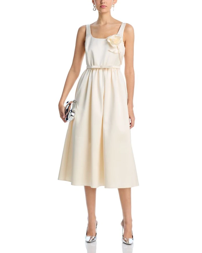 Satin Flower Midi Dress