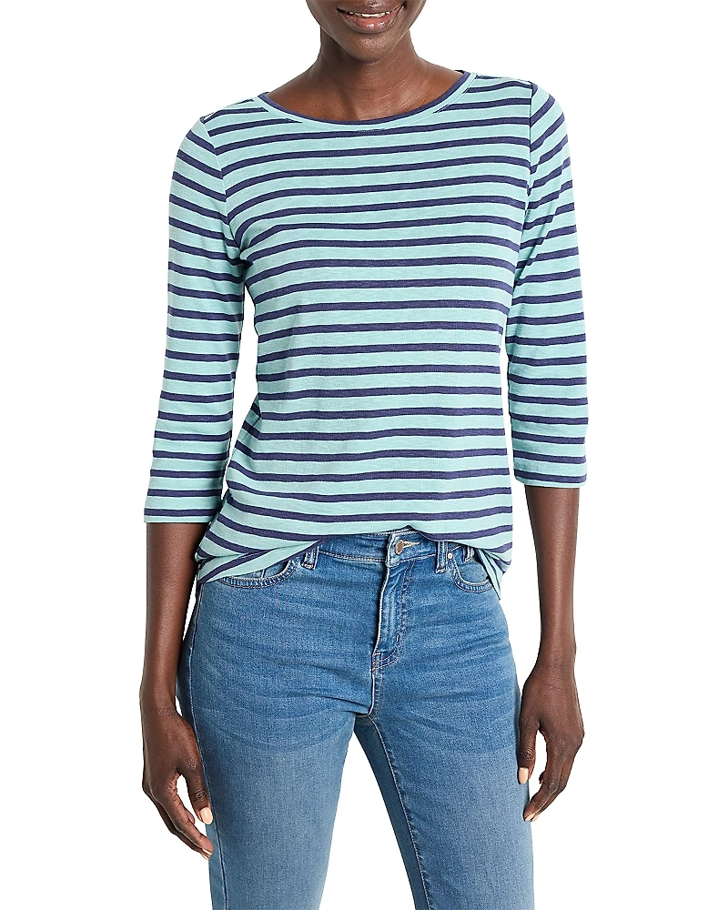 Nzt By Nic+Zoe Three Quarter Sleeve Stripe Boat Neck Tee