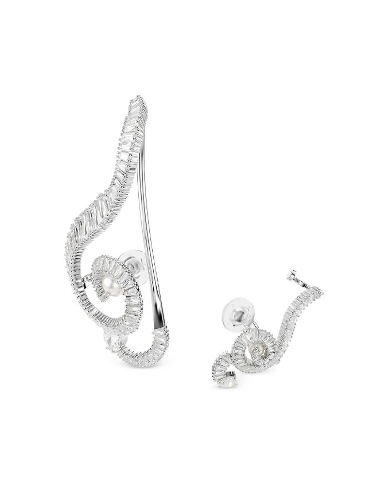 Ariana Grande Imitation Pearl & Crystal Asymmetric Clip On Statement Earrings