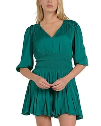 Elbow Sleeve Smocked Mini Dress