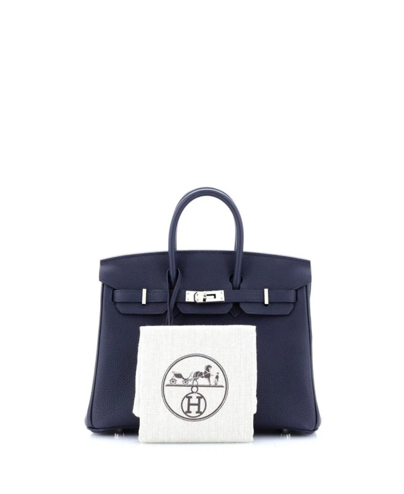 Birkin 25 Handbag Blue Togo with Palladium Hardware