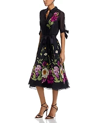 Teri Jon By Rickie Freeman Floral Border Print Shirt Dress