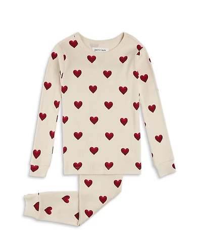 Girls' Heart Print Ribbed Pajama Set - Little Kid