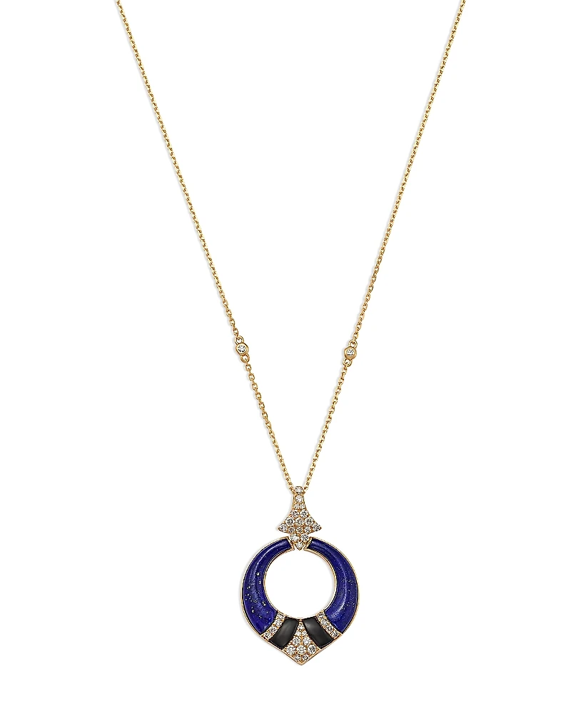 Bloomingdale's Fine Collection Lapis, Onyx, & Diamond Circle Pendant Necklace