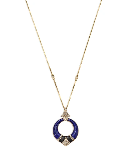 Bloomingdale's Fine Collection Lapis, Onyx, & Diamond Circle Pendant Necklace