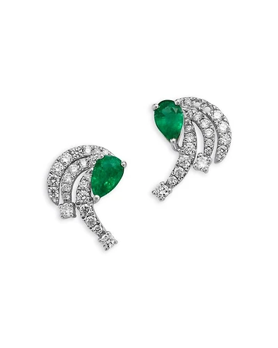 Emerald & Diamond Earrings in 14K White Gold