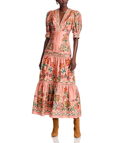 Pink Garden Delight Short Sleeve Maxi Dress