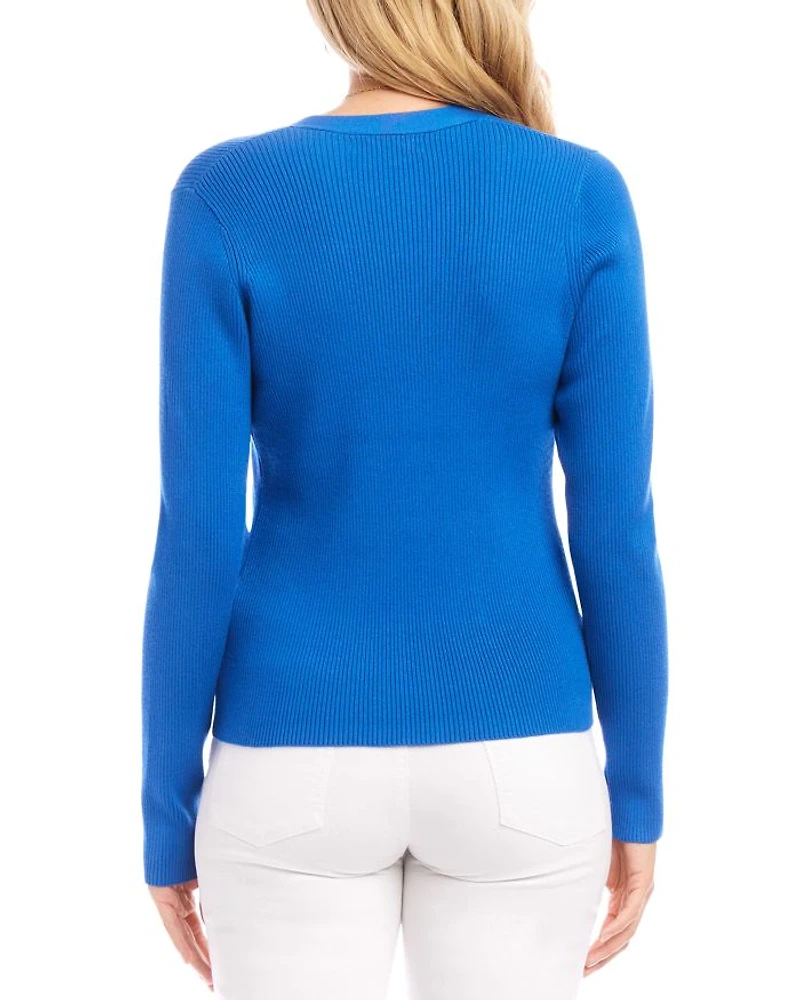 Ribbed V Neck Cardigan Sweater