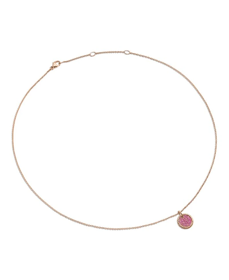Pavé Plate Necklace in 18K Rose Gold with Pavé Pink Sapphires, 16-18"