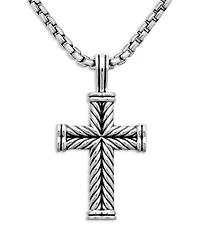 Men's Chevron Cross Pendant in Sterling Silver, 40mm