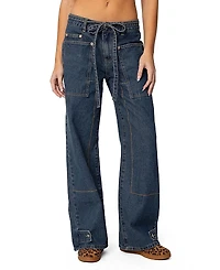 Edikted Funky Stitch Dark Blue Washed Low Rise Jeans