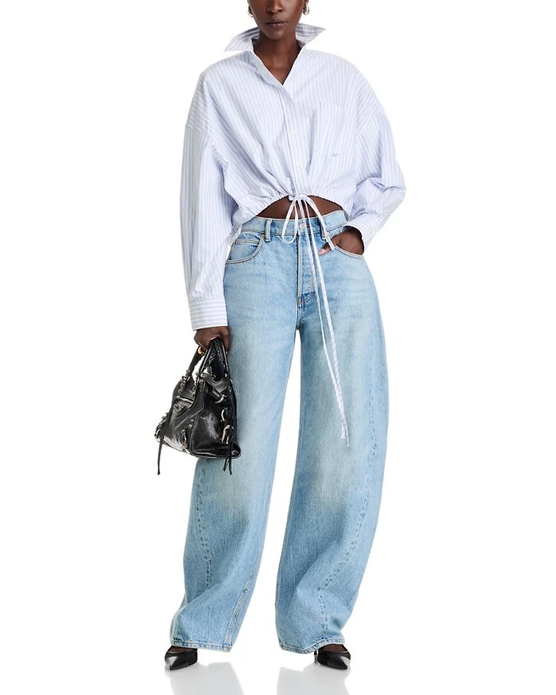 Drawstring Hem Poplin Shirt