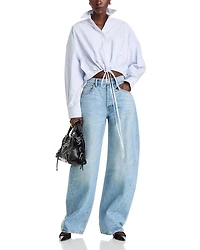 Drawstring Hem Poplin Shirt