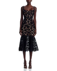 Black Fine Lace Midi Dress