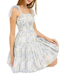 Smocked Contrast Organza Tie Mini Dress