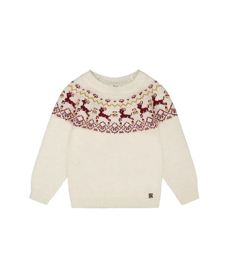 Deux par Deux Girls' Sweater with Christmas Intarsia - Little Kid