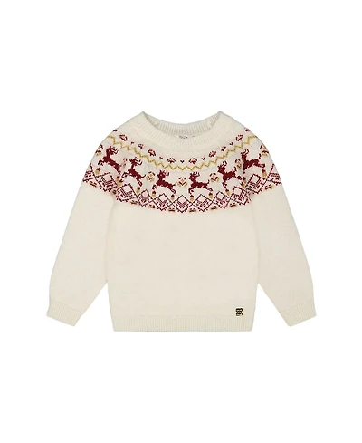 Deux par Deux Girls' Sweater with Christmas Intarsia - Little Kid