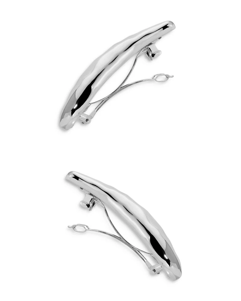Liquid Lux Hair Barrettes in Silver Tone, Set of 2