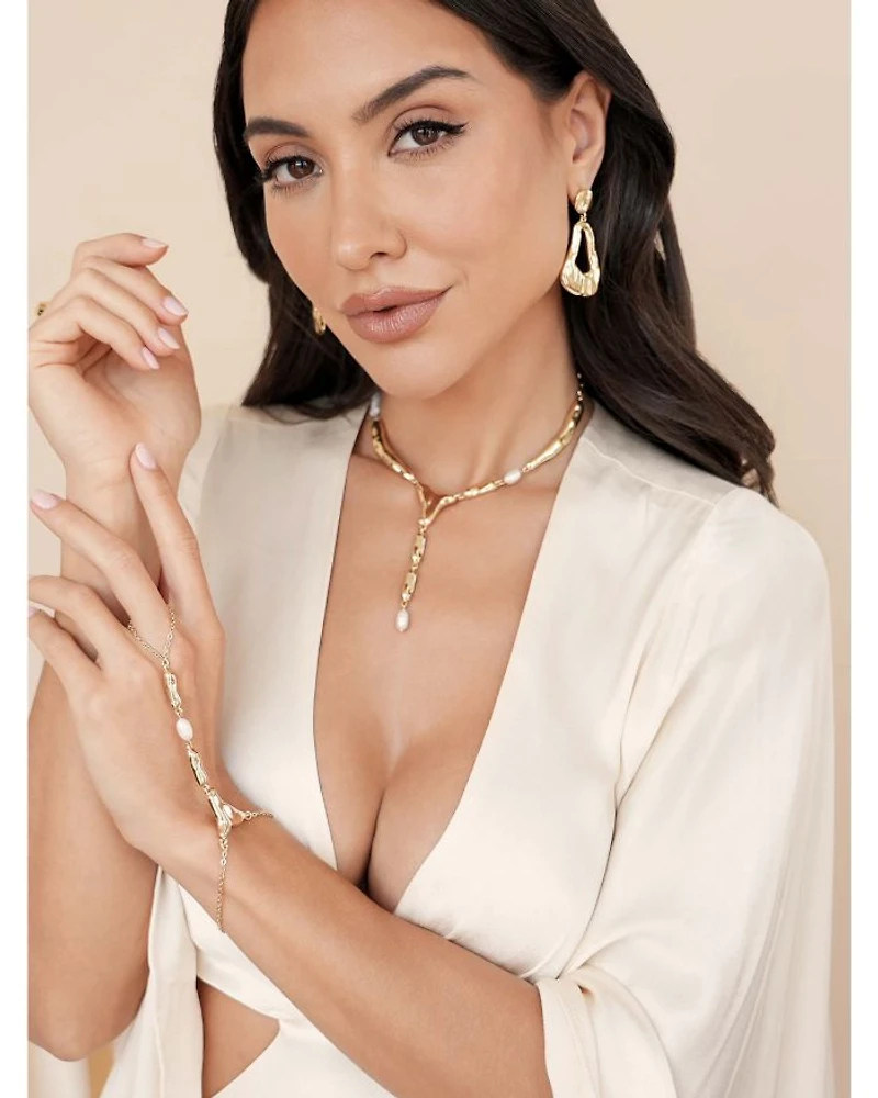 Molten 18K Yellow Gold Plated Drop Earrings, 1.9"L