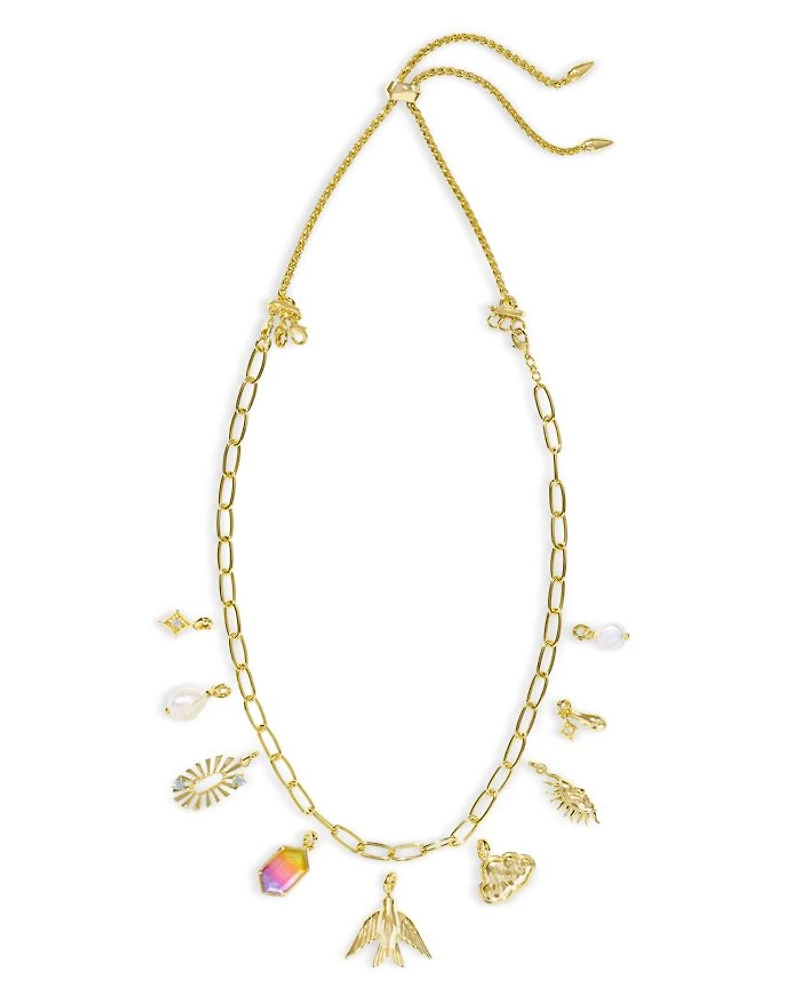 Melody Mixed Charm Layered Statement Necklace in Gold Tone, 15"