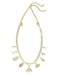 Melody Mixed Charm Layered Statement Necklace in Gold Tone, 15"
